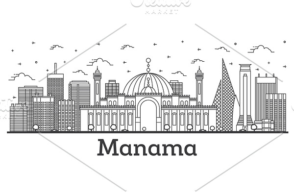 Outline Мanama Вahrain City Skyline