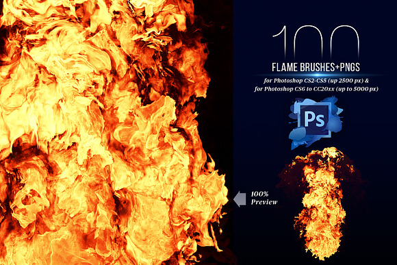 100 Photoshop Flame Brushes + PNGs in Add-Ons - product preview 1