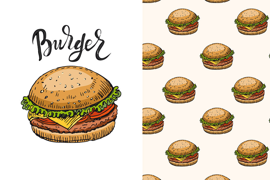 Burger hand drawn vector design in Patterns - product preview 8