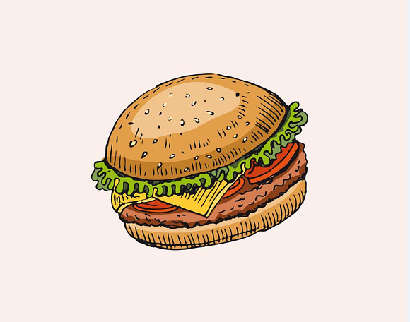 Burger hand drawn vector design in Patterns - product preview 2