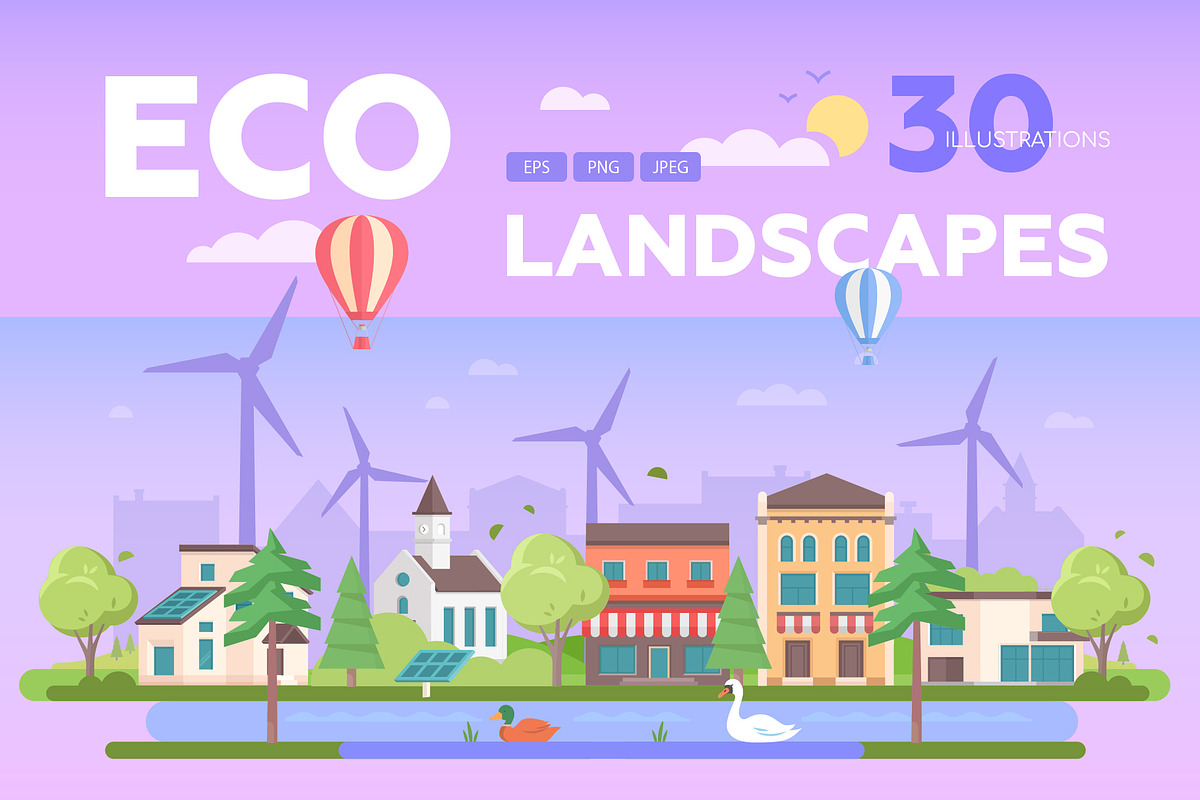 Eco city - flat design style set in Illustrations - product preview 8