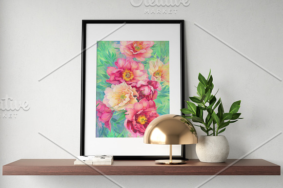 Watercolor acrylic Peony flowers in Illustrations - product preview 1
