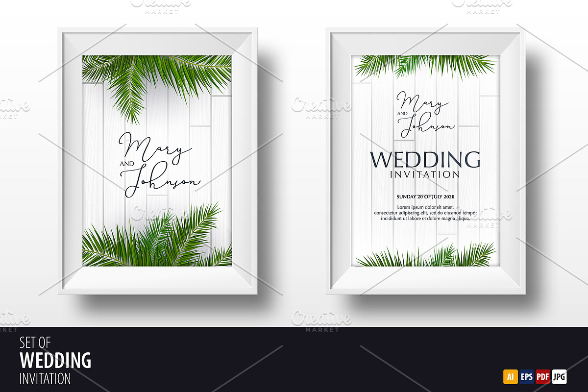 Wedding Invitation with leaves. Set3 in Wedding Templates - product preview 8