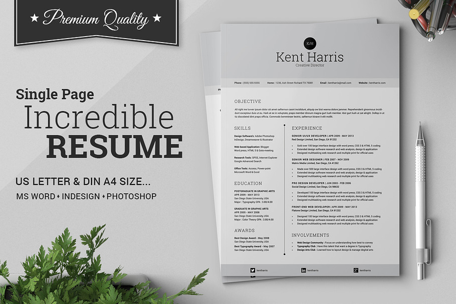 Incredible Single Page Resume in Letter Templates - product preview 8