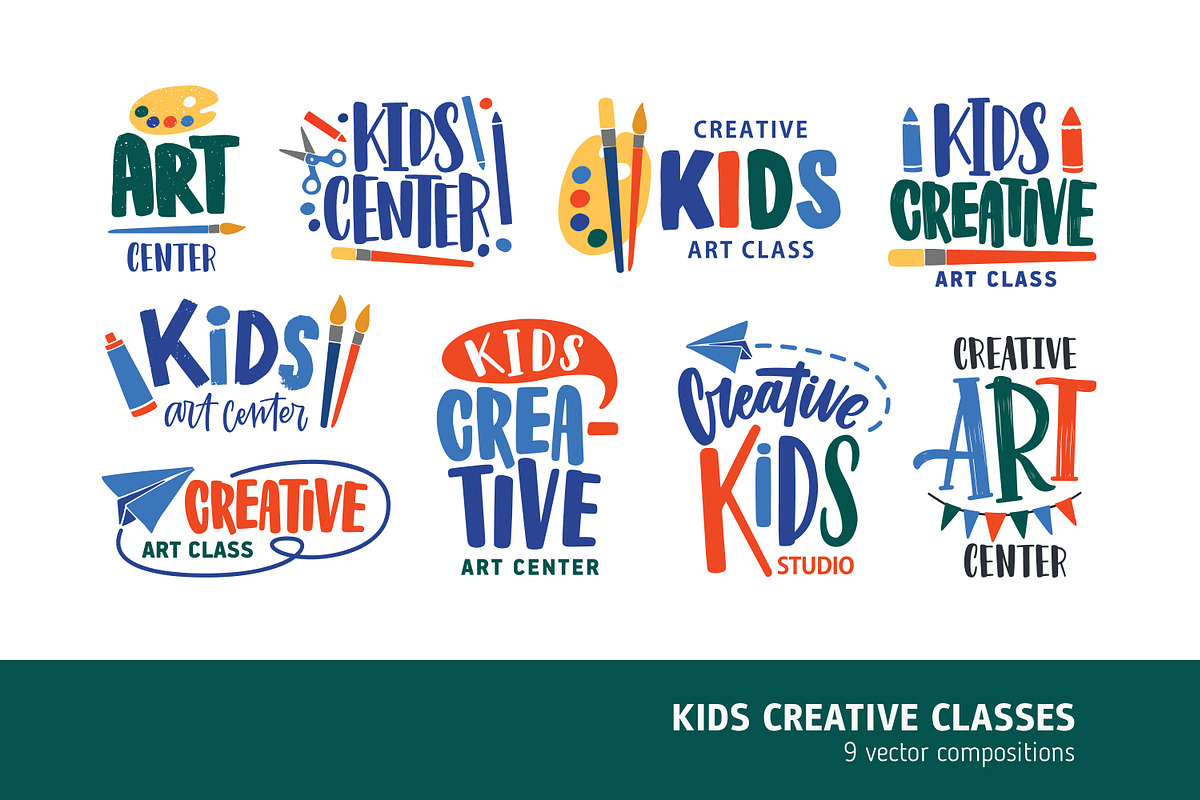 Kids creative art class logo set in Objects - product preview 8