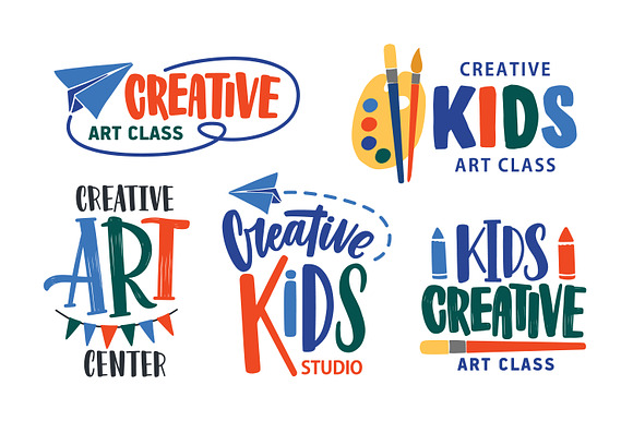 Kids creative art class logo set in Objects - product preview 1