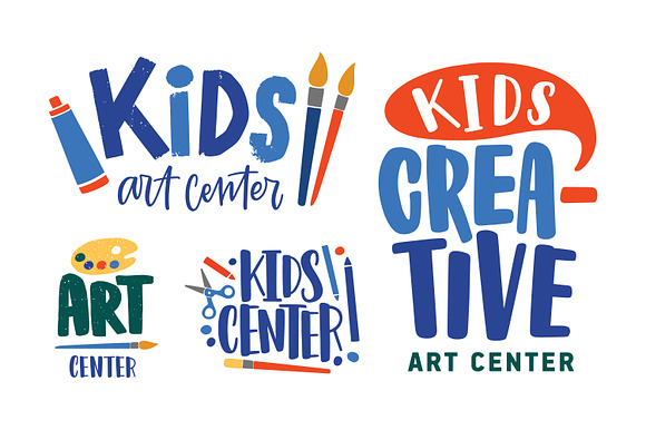Kids creative art class logo set in Objects - product preview 2
