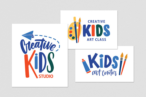 Kids creative art class logo set in Objects - product preview 3