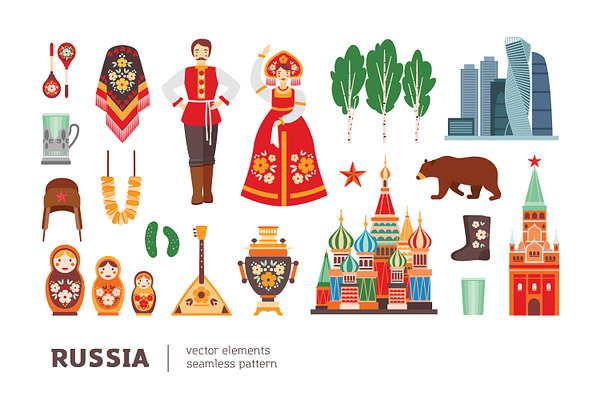 Symbols of Russia set and pattern