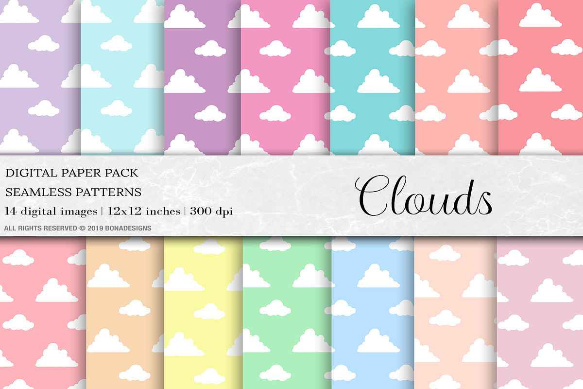 Pastel Clouds Seamless Patterns in Patterns - product preview 8
