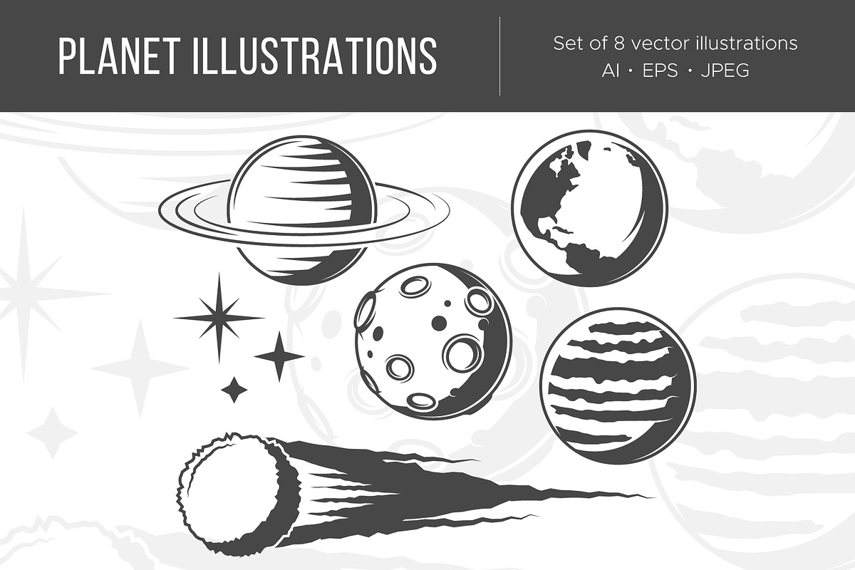 Set of vintage planet icons in Illustrations - product preview 8