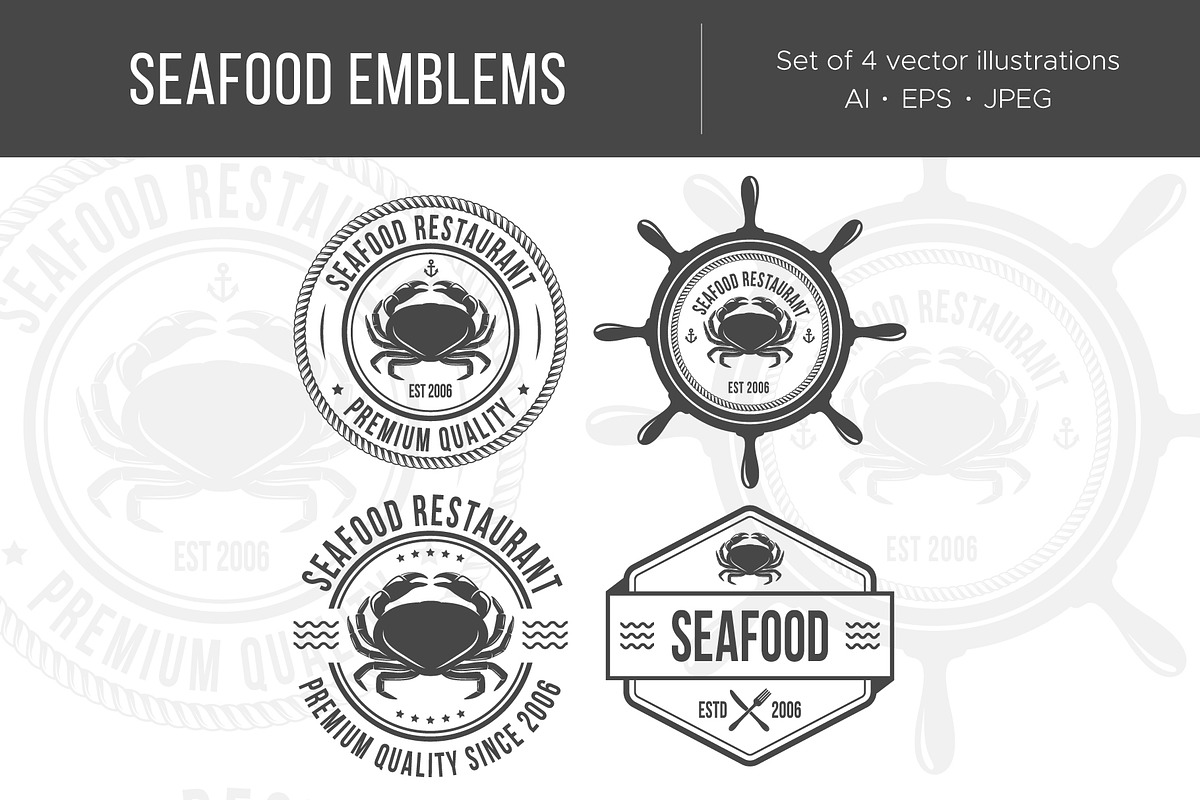 Seafood vintage emblems in Illustrations - product preview 8