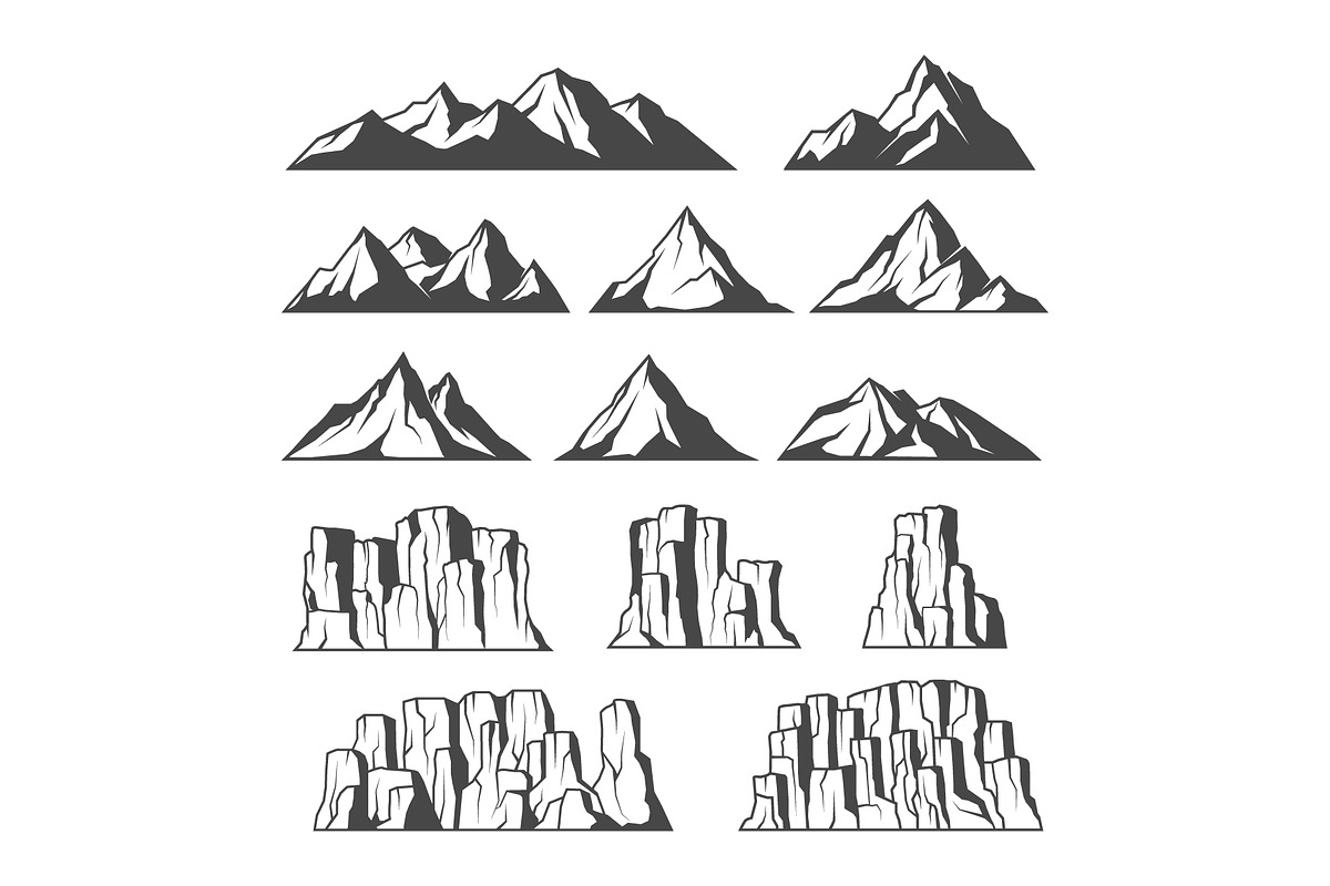 Mountains and cliffs icons in Illustrations - product preview 8
