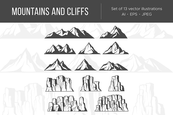 Mountains and cliffs icons in Illustrations - product preview 1