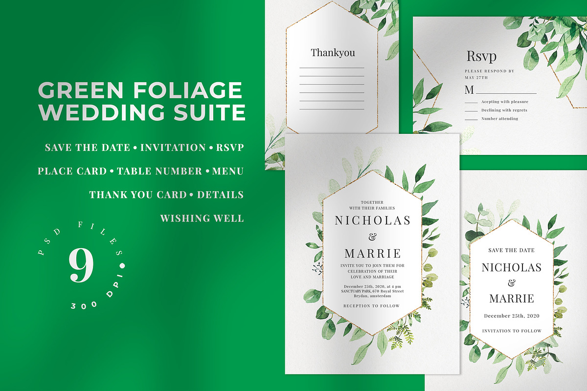 Green Foliage Wedding Suite in Wedding Templates - product preview 8