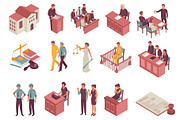 Justice isometric icons set
