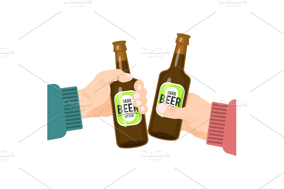 Hands toasting with bottles of beer in Illustrations - product preview 8