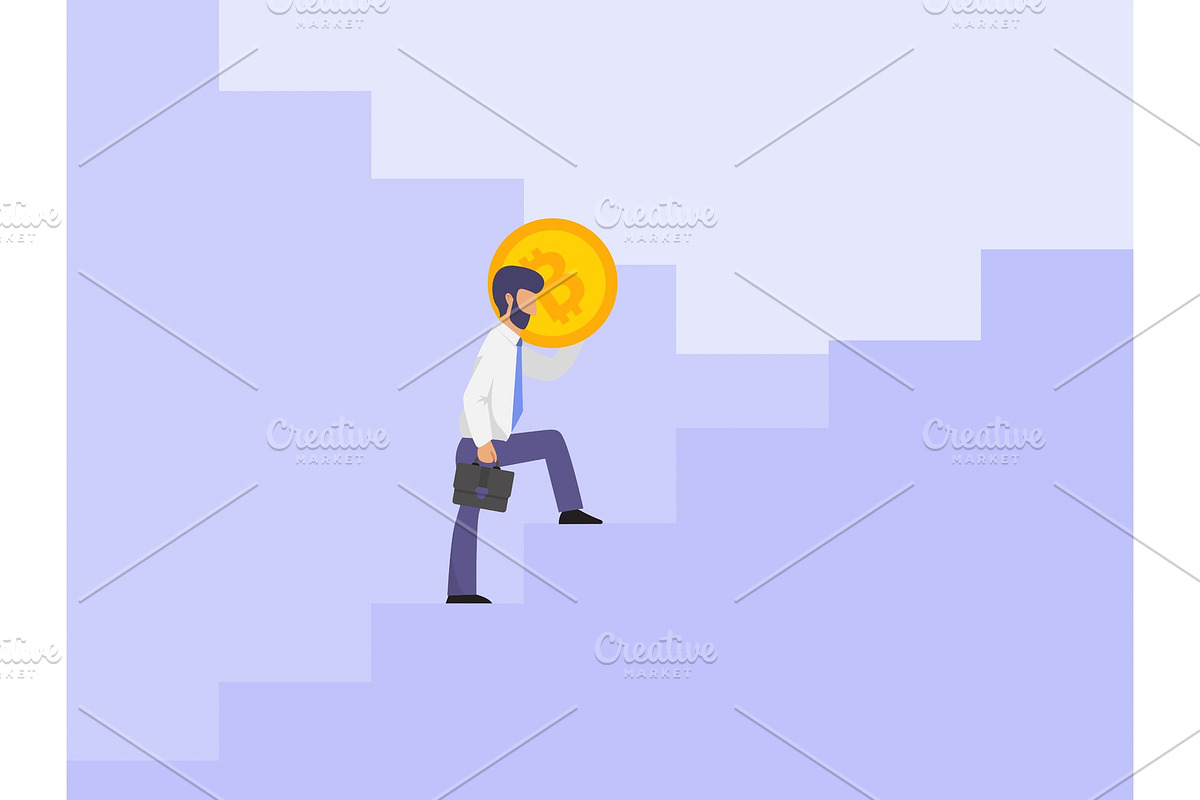 Businessman with bitcoin on stair in Illustrations - product preview 8