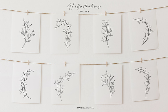Leaves & Branches Line Art Greenery in Illustrations - product preview 2