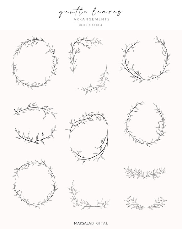 Leaves & Branches Line Art Greenery in Illustrations - product preview 4