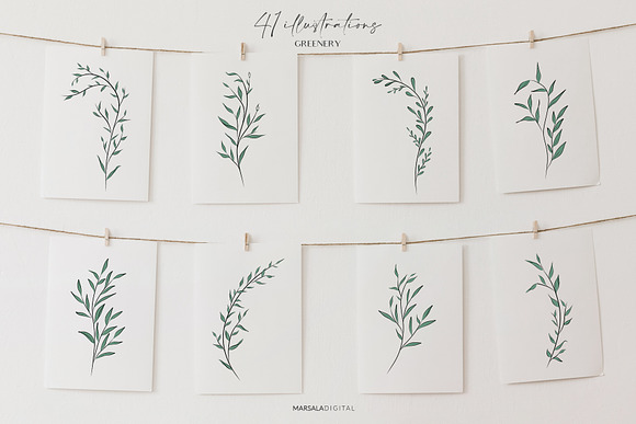 Leaves & Branches Line Art Greenery in Illustrations - product preview 6