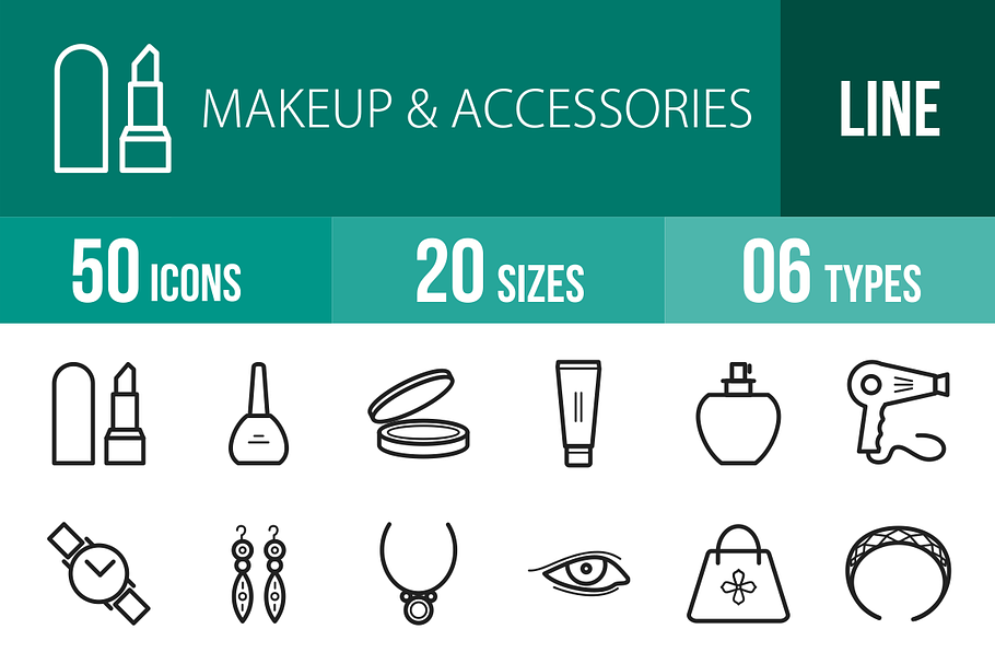 50 Makeup & Accessories Line Icons