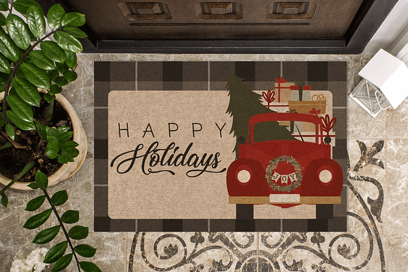Red Vintage Christmas Truck Clipart in Illustrations - product preview 2