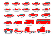 Car type icons set. Model automobile