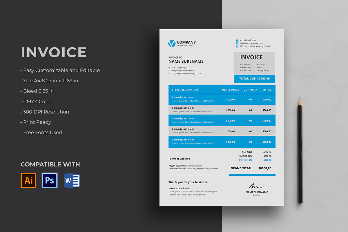 Invoice in Stationery Templates
