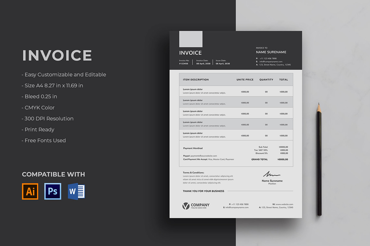 Invoice in Stationery Templates