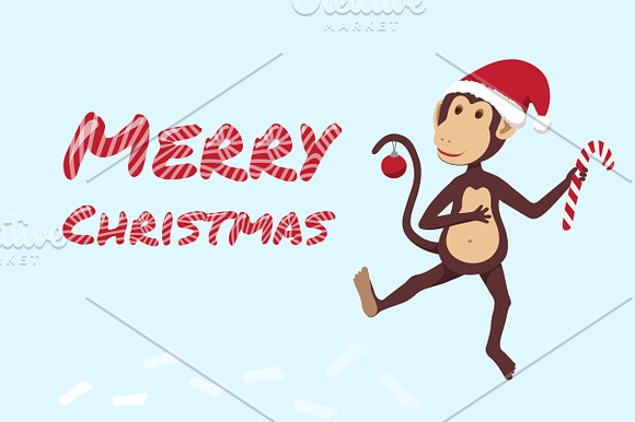 Monkey Christmas set of images. in Illustrations - product preview 1
