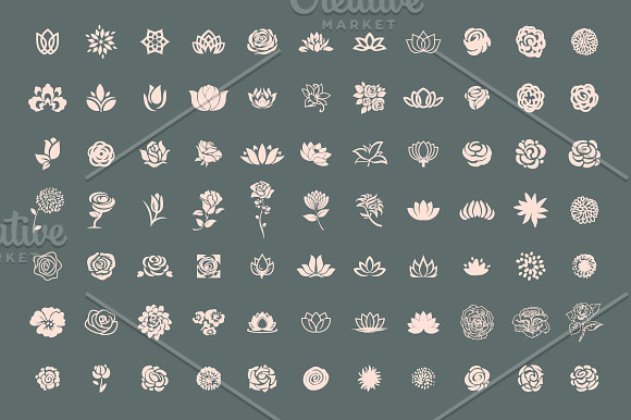 Pack of 77 decorative flower symbols in Flower Icons - product preview 1