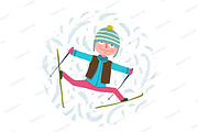 Funny Colorful Skier Exercising