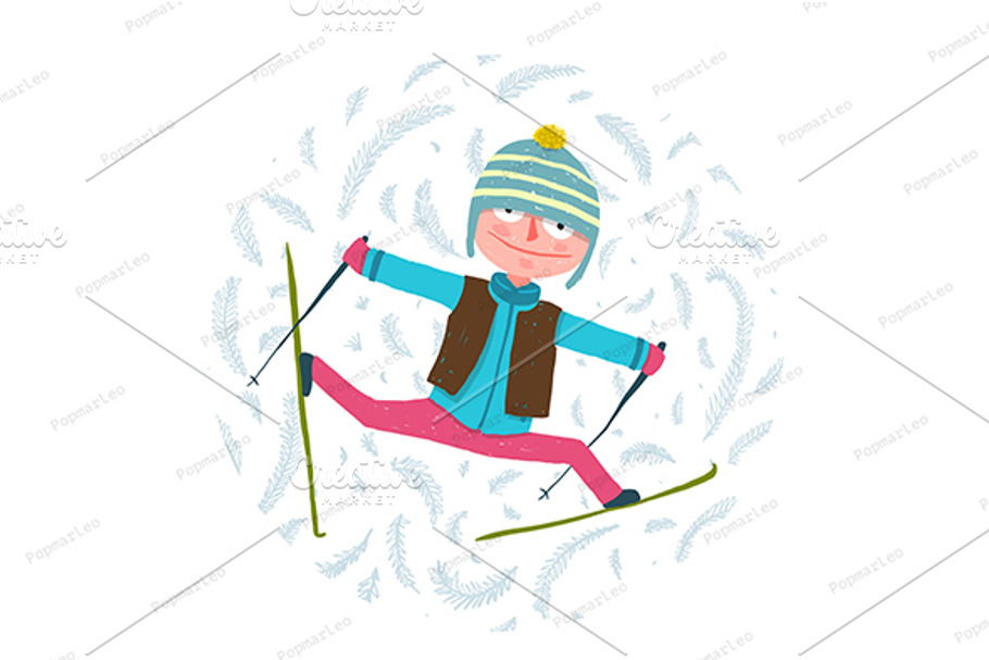 Funny Colorful Skier Exercising in Illustrations - product preview 8