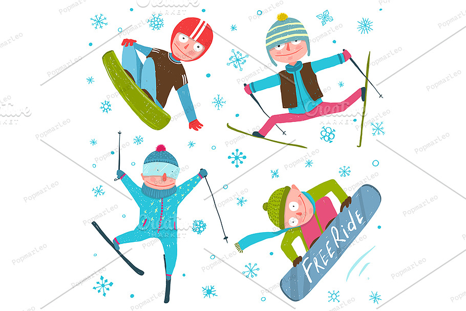 Skier Snowboarder Winter Sport Set in Illustrations - product preview 8