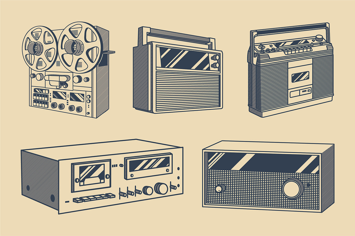 Vintage Radio Tape Illustrations in Illustrations - product preview 8