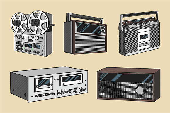 Vintage Radio Tape Illustrations in Illustrations - product preview 1