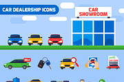 Car dealership center flat icons
