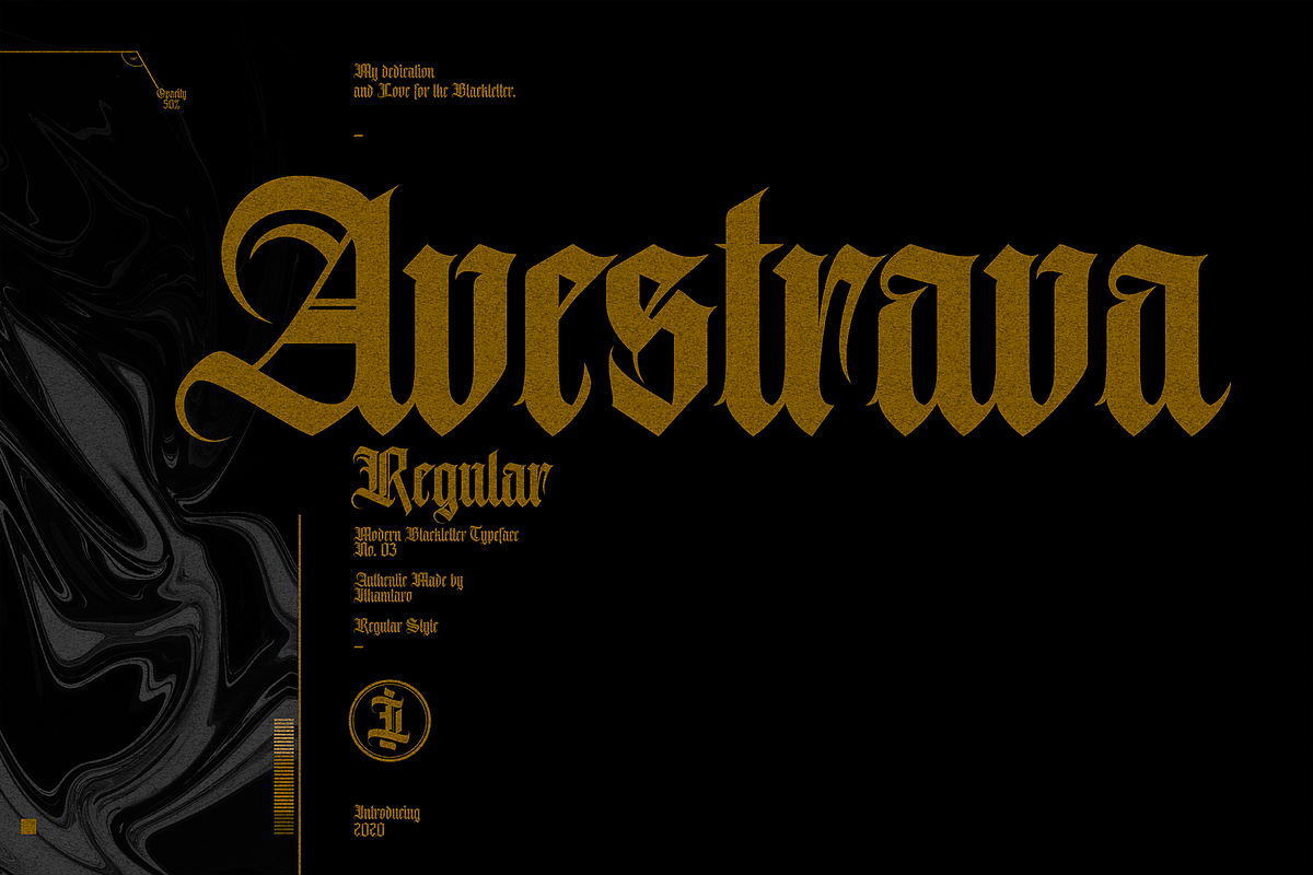 Avestrava Regular in Blackletter Fonts - product preview 8