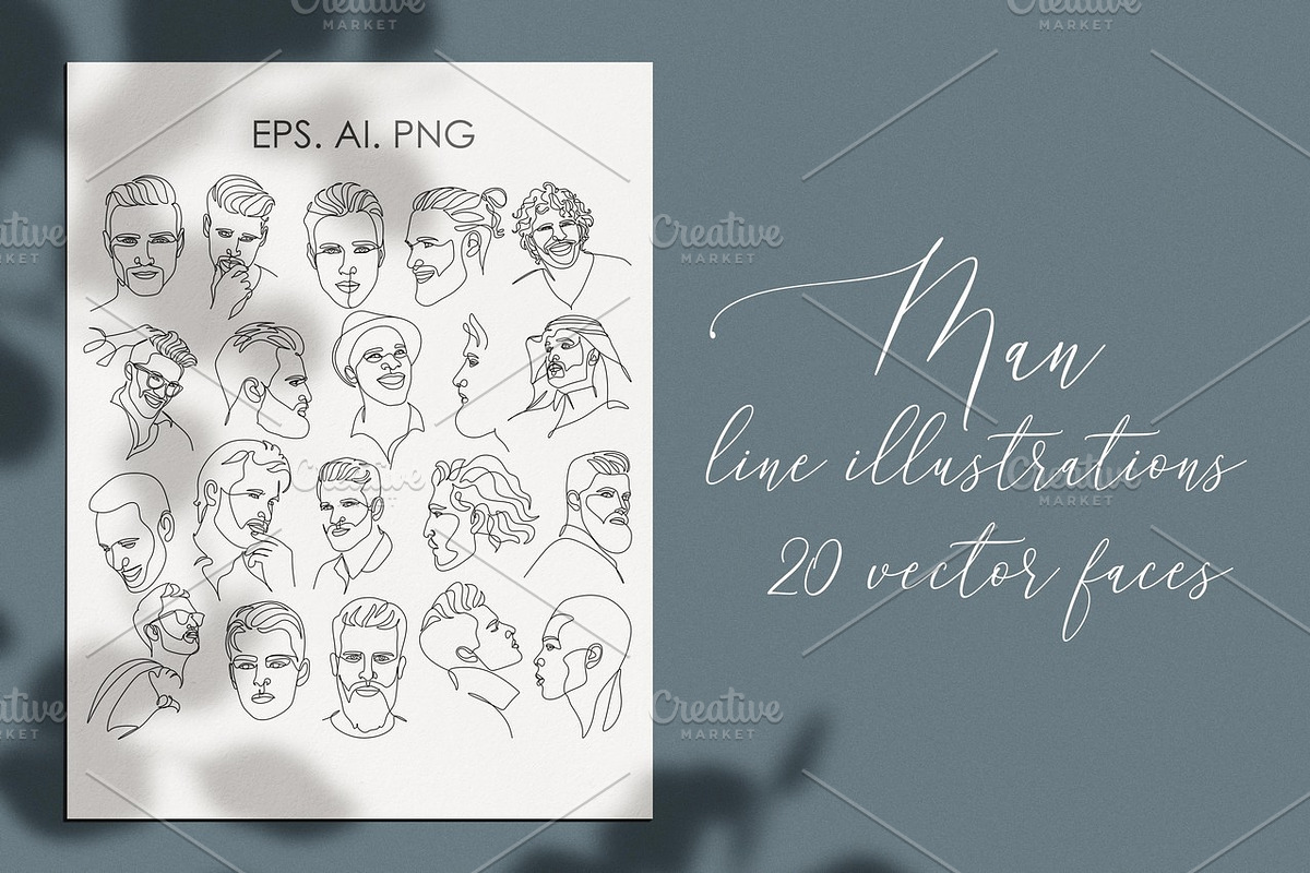 20 Man portrait vector line art in Illustrations - product preview 8