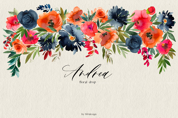 Andrea Watercolor Orange Blue Floral in Illustrations - product preview 3