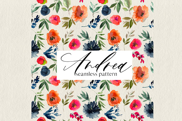 Andrea Watercolor Orange Blue Floral in Illustrations - product preview 4