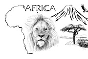 Lion portrait on Africa map backgrou