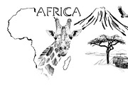 Giraffe portrait on Africa map backg
