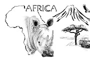 Rhino portrait on Africa map backgro