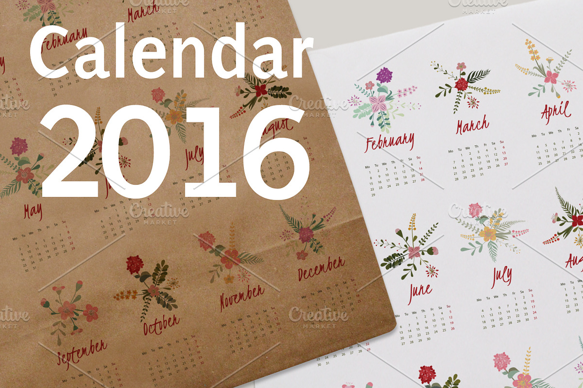 Fresh Flower Calendar for 2016. in Illustrations - product preview 8