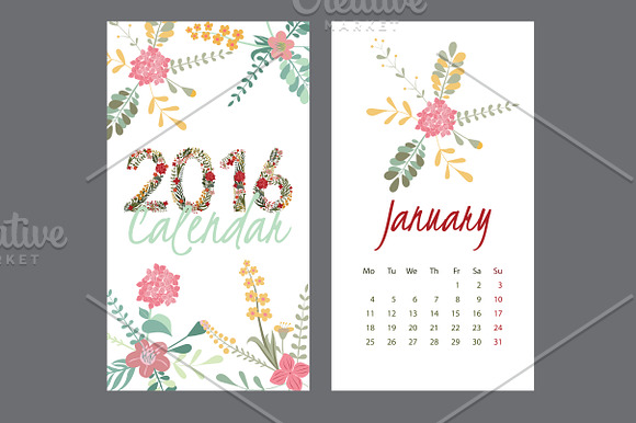 Fresh Flower Calendar for 2016. in Illustrations - product preview 1