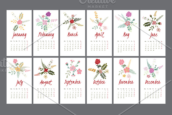 Fresh Flower Calendar for 2016. in Illustrations - product preview 2