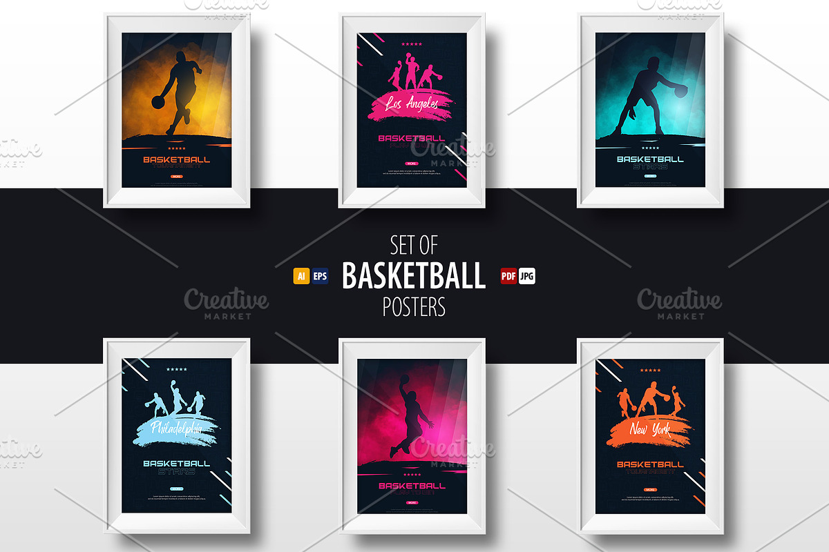 Set of 6 Basketball Posters in Invitation Templates - product preview 8