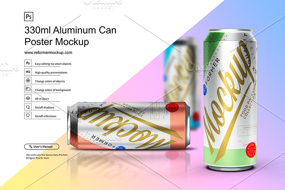 Aluminum Can Poster Mockup 330ml in Product Mockups - product preview 8